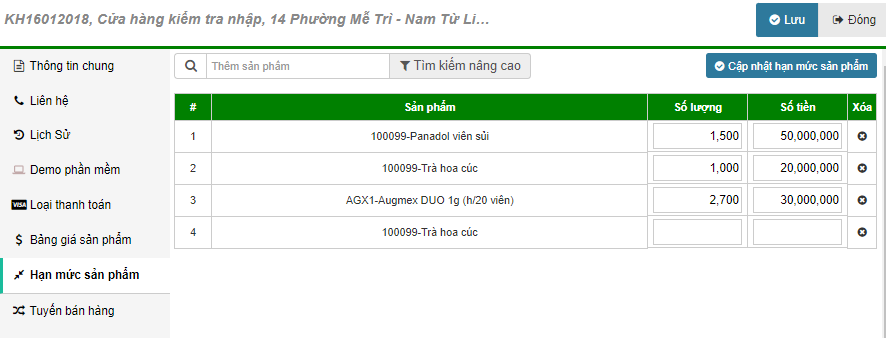 Hình 13 - Giới hạn số lượng hàng hóa bán ra