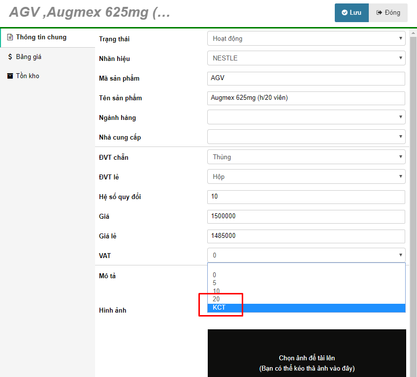 Hình 4 - Bổ sung tính năng KCT - Không chịu thuế trong mô tả sản phẩm