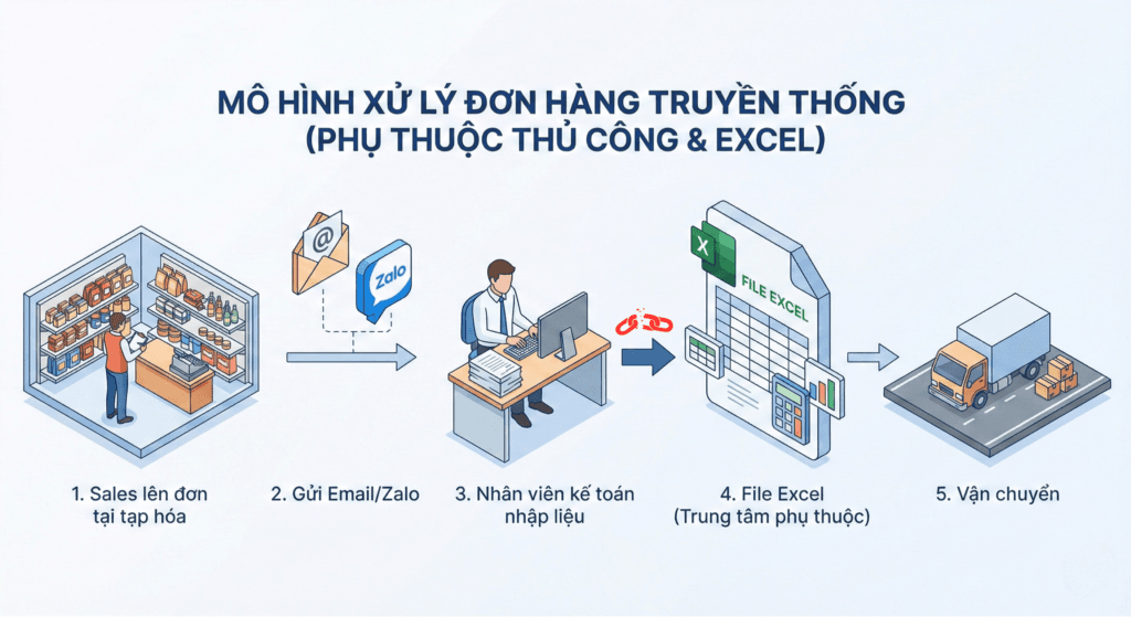 Quy trình xử lý đơn hàng truyền thống nhiều điểm nghẽn