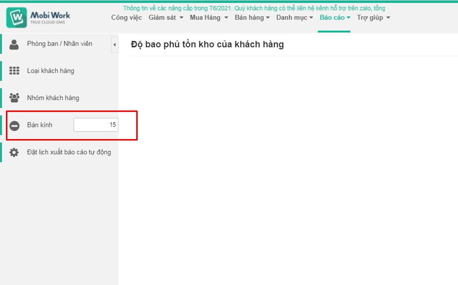 Chọn bán kính điểm tạo bản đồ nhiệt báo cáo độ phủ hàng tồn ngoài thị trường