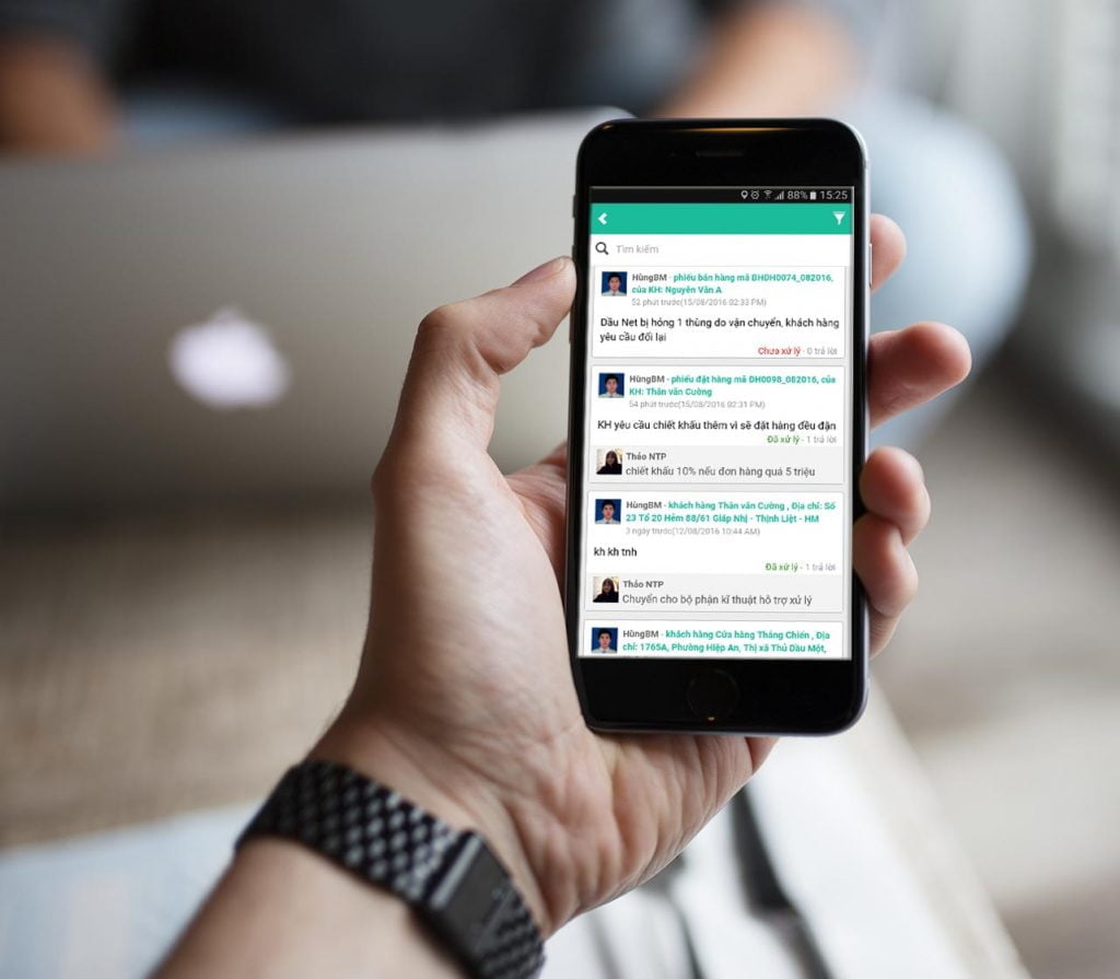 Giao diện giám sát khắc phục vấn đề trên mobile 