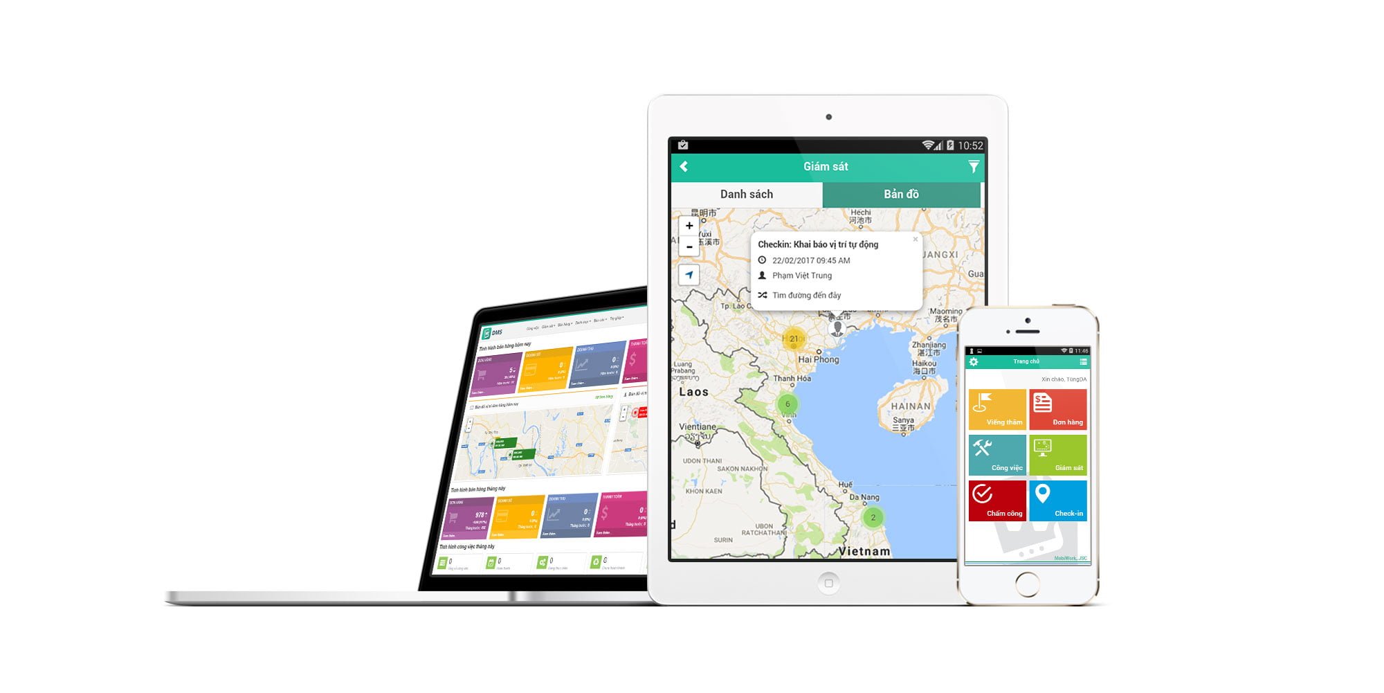 Phần mềm MobiWork DMS hoạt động tốt trên cả phân hệ Web và Mobile