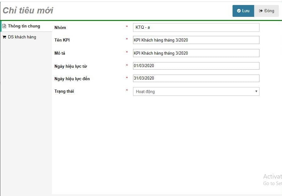 MobiWork DMS cho phép định nghĩa dữ liệu đầu vào cho KPI điểm bán - nhà phân phối