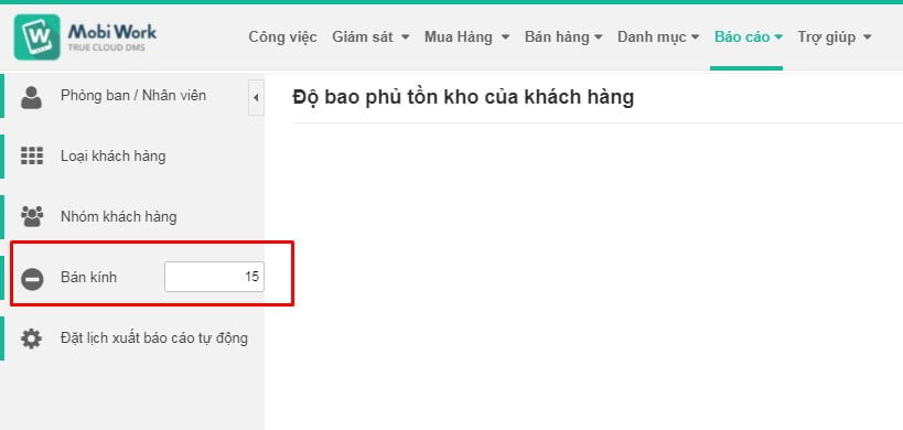 Chọn bán kính điểm tạo bản đồ nhiệt báo cáo độ phủ hàng tồn ngoài thị trường